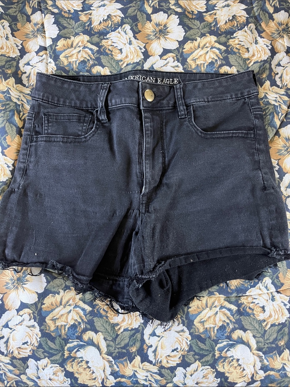 American Eagle Outfitters Black Frayed High-Rise Jean Shorts